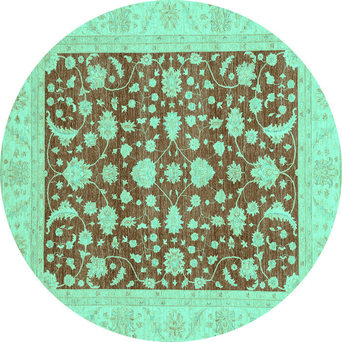 Round Machine Washable Oriental Turquoise Traditional Area Rugs, wshabs3773turq