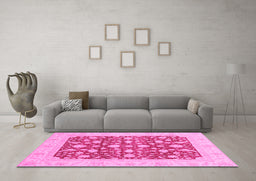 Machine Washable Oriental Pink Traditional Rug in a Living Room, wshabs3773pnk