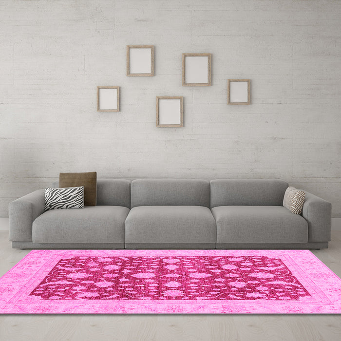 Machine Washable Oriental Pink Traditional Rug in a Living Room, wshabs3773pnk