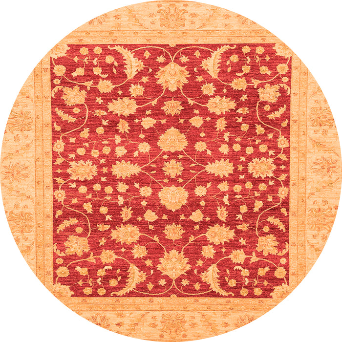 Round Machine Washable Oriental Orange Traditional Area Rugs, wshabs3773org