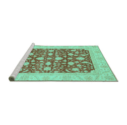 Sideview of Machine Washable Oriental Turquoise Traditional Area Rugs, wshabs3773turq