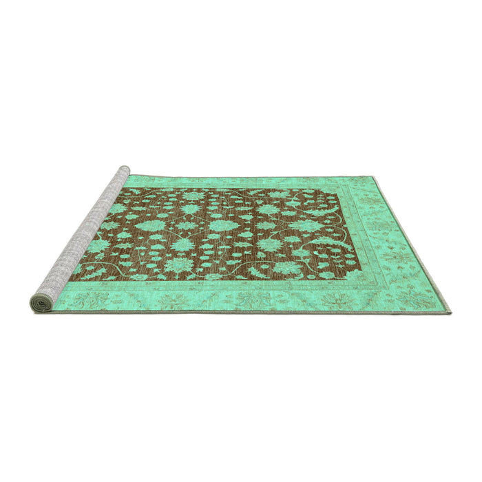 Sideview of Machine Washable Oriental Turquoise Traditional Area Rugs, wshabs3773turq