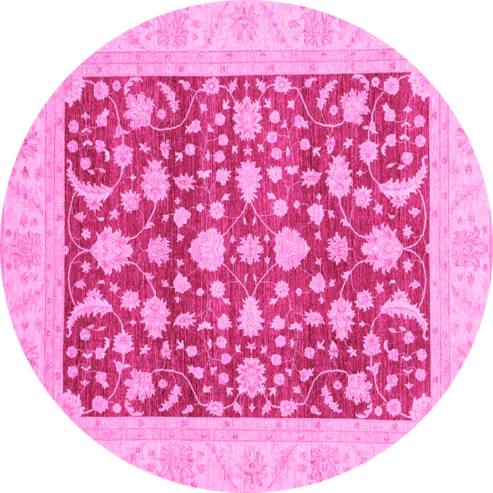 Round Machine Washable Oriental Pink Traditional Rug, wshabs3773pnk