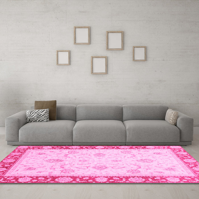 Machine Washable Abstract Pink Modern Rug in a Living Room, wshabs3774pnk