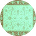 Round Machine Washable Abstract Turquoise Modern Area Rugs, wshabs3774turq