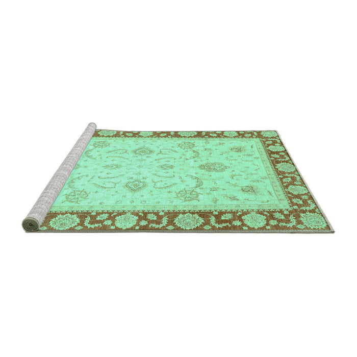 Sideview of Machine Washable Abstract Turquoise Modern Area Rugs, wshabs3774turq