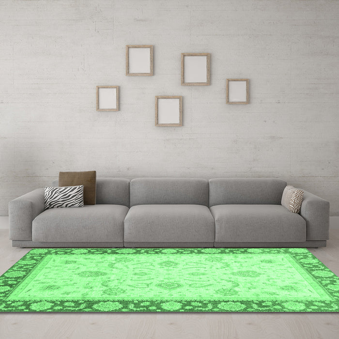 Machine Washable Abstract Emerald Green Modern Area Rugs in a Living Room,, wshabs3774emgrn