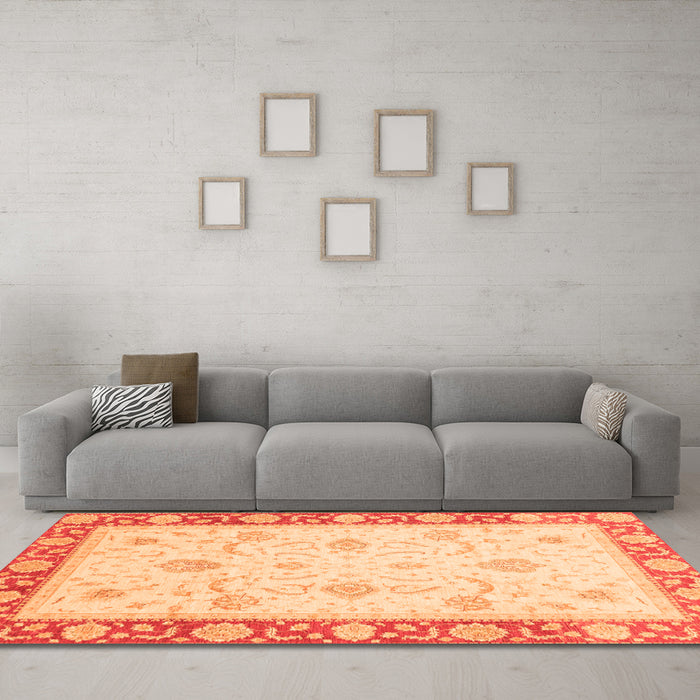 Machine Washable Abstract Orange Modern Area Rugs in a Living Room, wshabs3774org