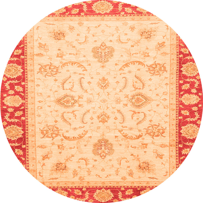 Round Machine Washable Abstract Orange Modern Area Rugs, wshabs3774org
