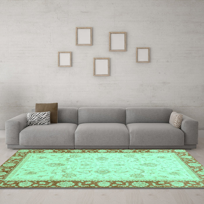 Machine Washable Abstract Turquoise Modern Area Rugs in a Living Room,, wshabs3774turq
