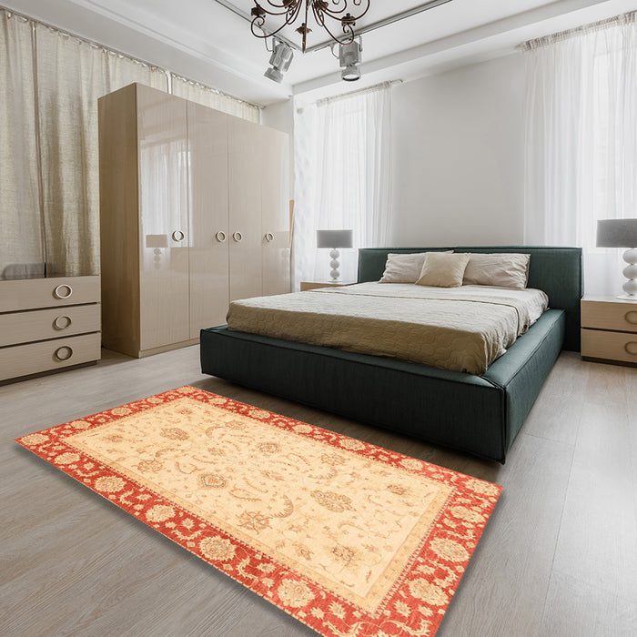 Machine Washable Abstract Orange Rug in a Bedroom, wshabs3774