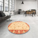 Round Machine Washable Abstract Orange Rug in a Office, wshabs3774