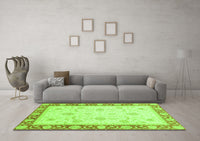 Machine Washable Abstract Green Modern Rug, wshabs3774grn