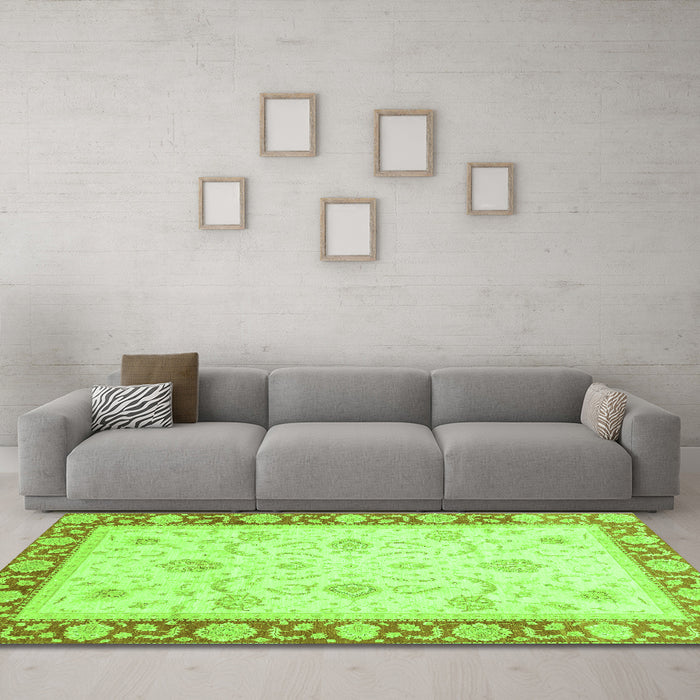 Machine Washable Abstract Green Modern Area Rugs in a Living Room,, wshabs3774grn