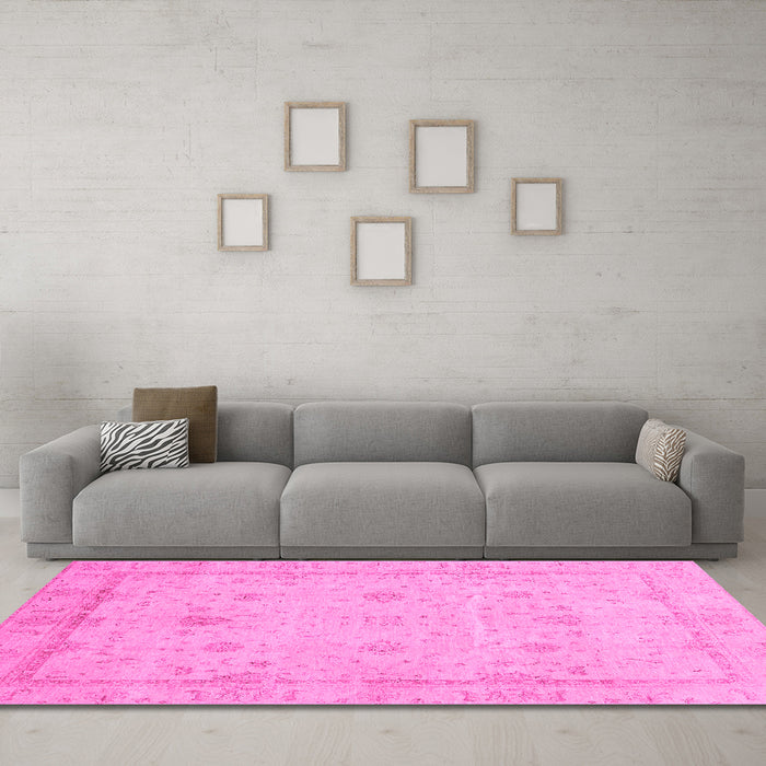 Machine Washable Oriental Pink Traditional Rug in a Living Room, wshabs3775pnk