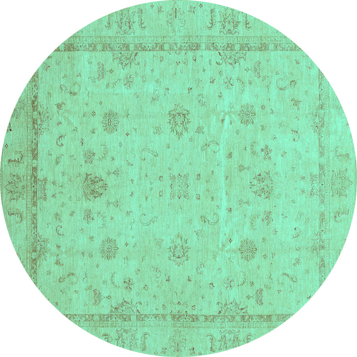 Round Machine Washable Oriental Turquoise Traditional Area Rugs, wshabs3775turq