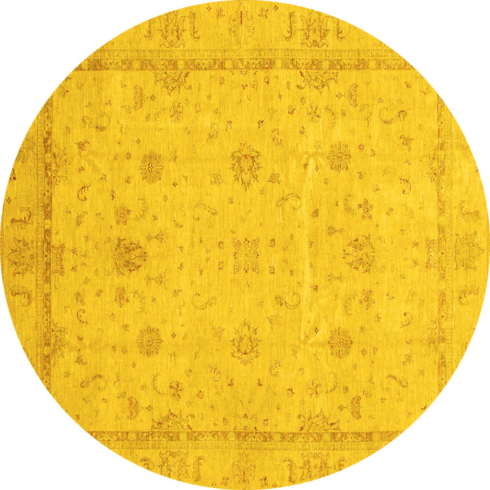 Round Machine Washable Oriental Yellow Traditional Rug, wshabs3775yw