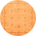 Round Machine Washable Oriental Orange Traditional Area Rugs, wshabs3775org