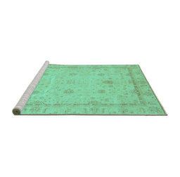 Sideview of Machine Washable Oriental Turquoise Traditional Area Rugs, wshabs3775turq