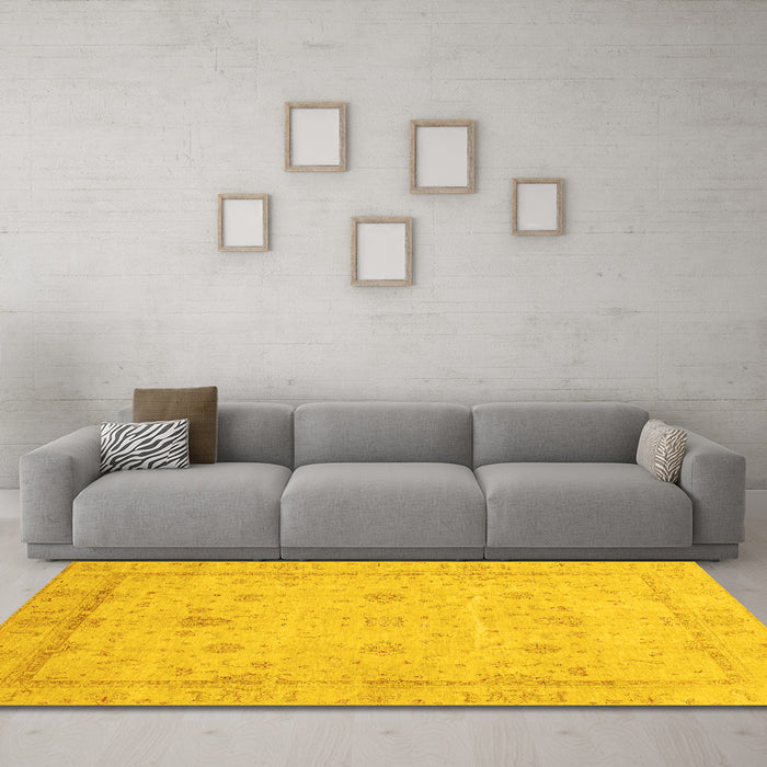 Machine Washable Oriental Yellow Traditional Rug in a Living Room, wshabs3775yw