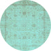 Round Machine Washable Oriental Light Blue Traditional Rug, wshabs3775lblu