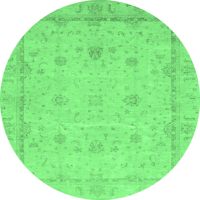 Round Machine Washable Oriental Emerald Green Traditional Area Rugs, wshabs3775emgrn