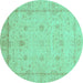 Round Oriental Turquoise Traditional Rug, abs3775turq