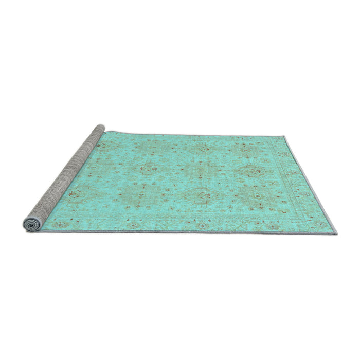 Sideview of Machine Washable Oriental Light Blue Traditional Rug, wshabs3776lblu