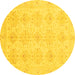 Round Machine Washable Oriental Yellow Traditional Rug, wshabs3776yw