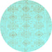 Round Oriental Light Blue Traditional Rug, abs3776lblu