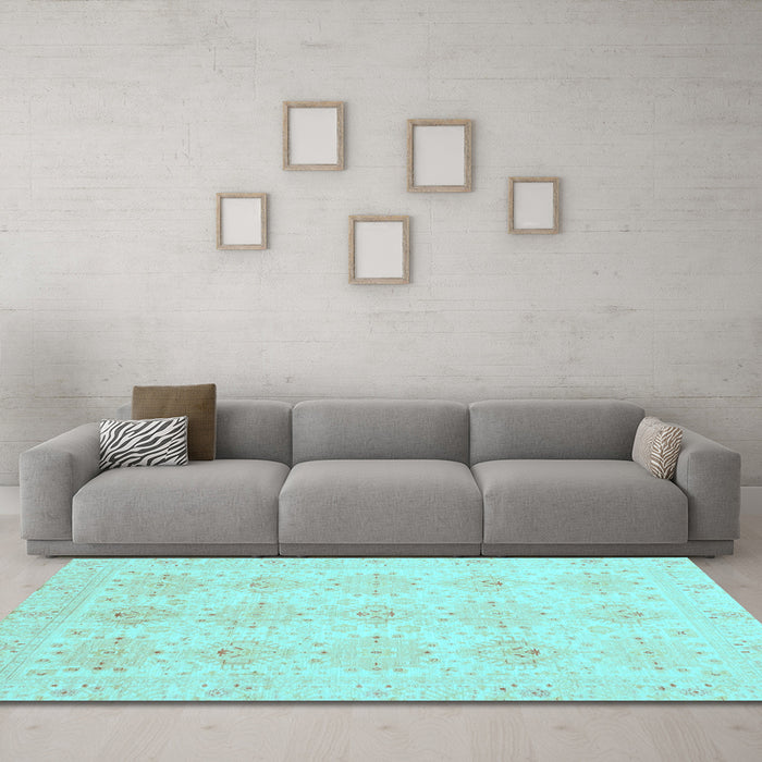 Machine Washable Oriental Light Blue Traditional Rug in a Living Room, wshabs3776lblu
