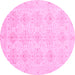 Round Machine Washable Oriental Pink Traditional Rug, wshabs3776pnk