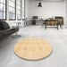 Round Machine Washable Abstract Brown Gold Rug in a Office, wshabs3776