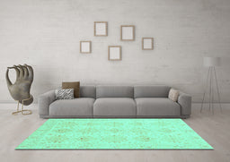 Machine Washable Oriental Turquoise Traditional Area Rugs in a Living Room,, wshabs3776turq