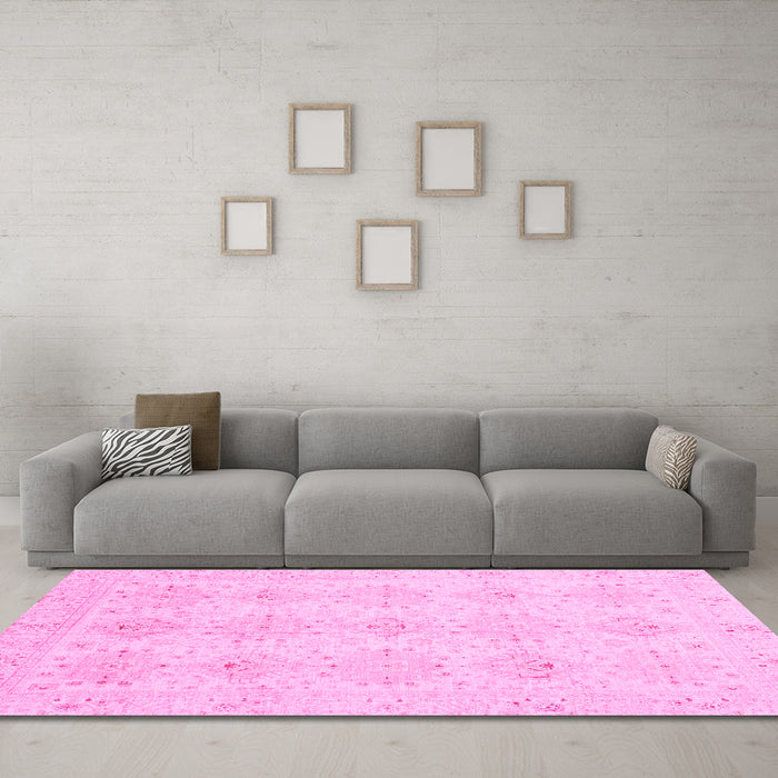 Machine Washable Oriental Pink Traditional Rug in a Living Room, wshabs3776pnk