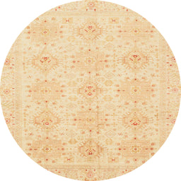 Round Abstract Brown Gold Oriental Rug, abs3776