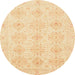 Round Abstract Brown Gold Oriental Rug, abs3776