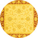 Round Oriental Yellow Traditional Rug, abs3777yw