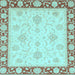 Square Machine Washable Oriental Light Blue Traditional Rug, wshabs3777lblu