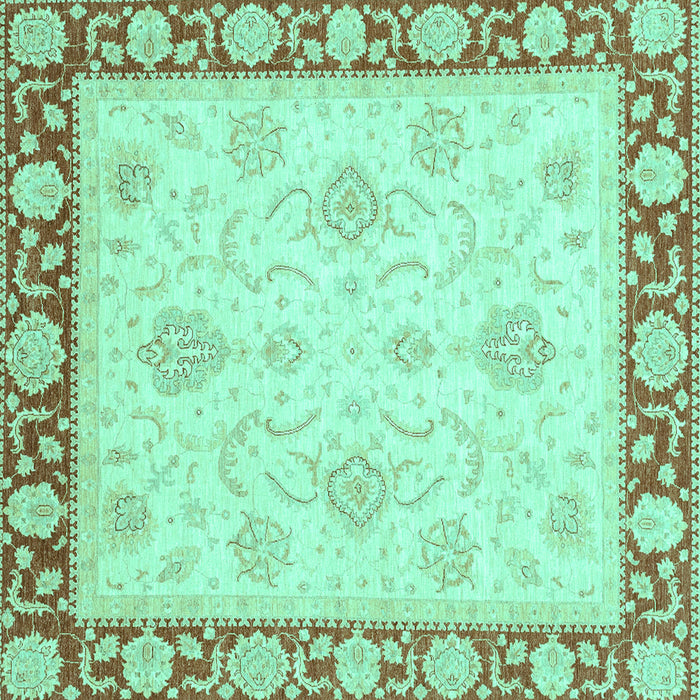 Square Machine Washable Oriental Turquoise Traditional Area Rugs, wshabs3777turq