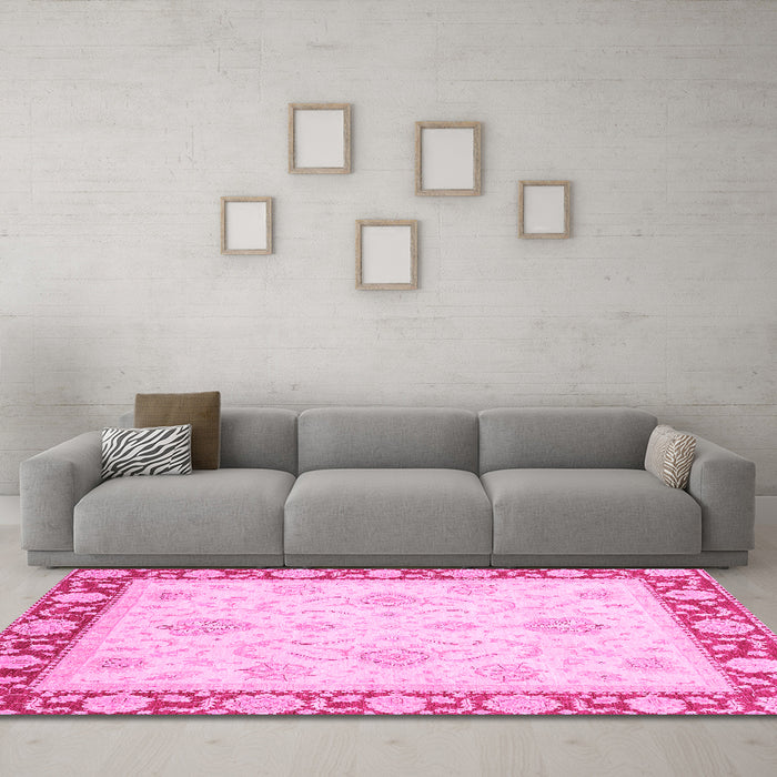 Machine Washable Oriental Pink Traditional Rug in a Living Room, wshabs3777pnk