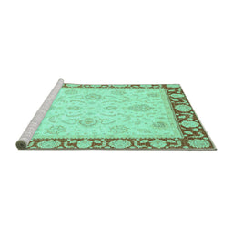 Sideview of Machine Washable Oriental Turquoise Traditional Area Rugs, wshabs3777turq