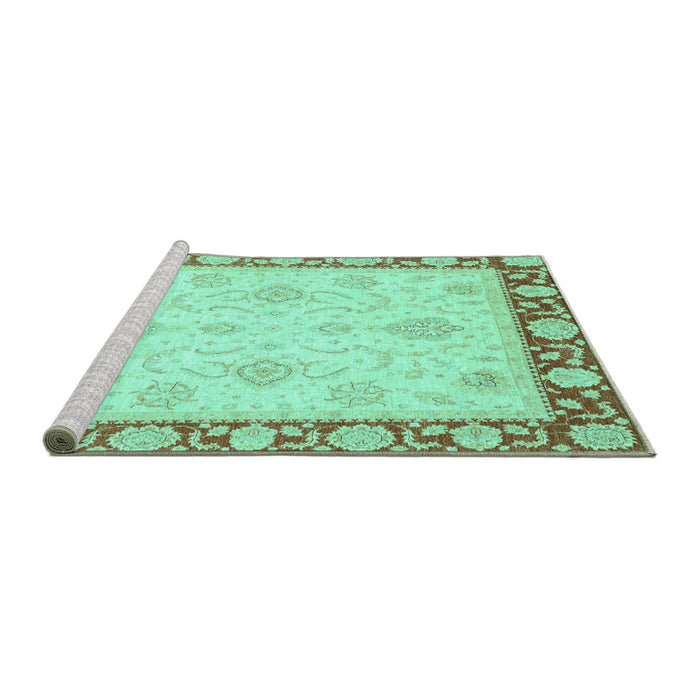 Sideview of Machine Washable Oriental Turquoise Traditional Area Rugs, wshabs3777turq