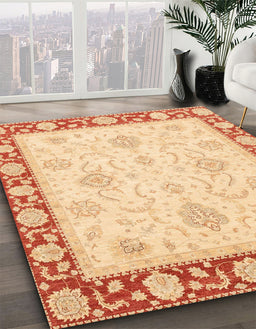 Abstract Mustard Yellow Oriental Rug in Family Room, abs3777