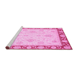 Sideview of Machine Washable Oriental Pink Traditional Rug, wshabs3777pnk