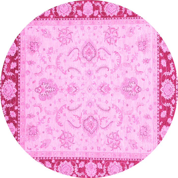 Round Machine Washable Oriental Pink Traditional Rug, wshabs3777pnk