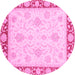 Round Machine Washable Oriental Pink Traditional Rug, wshabs3777pnk