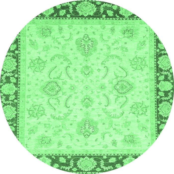 Round Machine Washable Oriental Emerald Green Traditional Area Rugs, wshabs3777emgrn