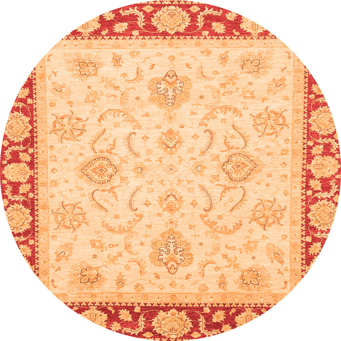 Round Machine Washable Oriental Orange Traditional Area Rugs, wshabs3777org