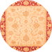 Round Machine Washable Oriental Orange Traditional Area Rugs, wshabs3777org